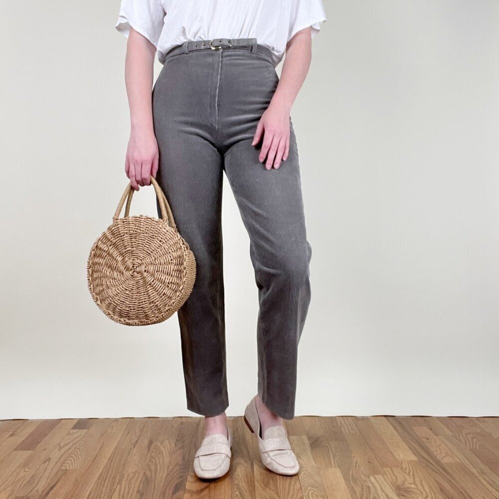 Vintage Corduroy High Rise Waisted Straight Trousers Fall Winter Pants 70s 80s